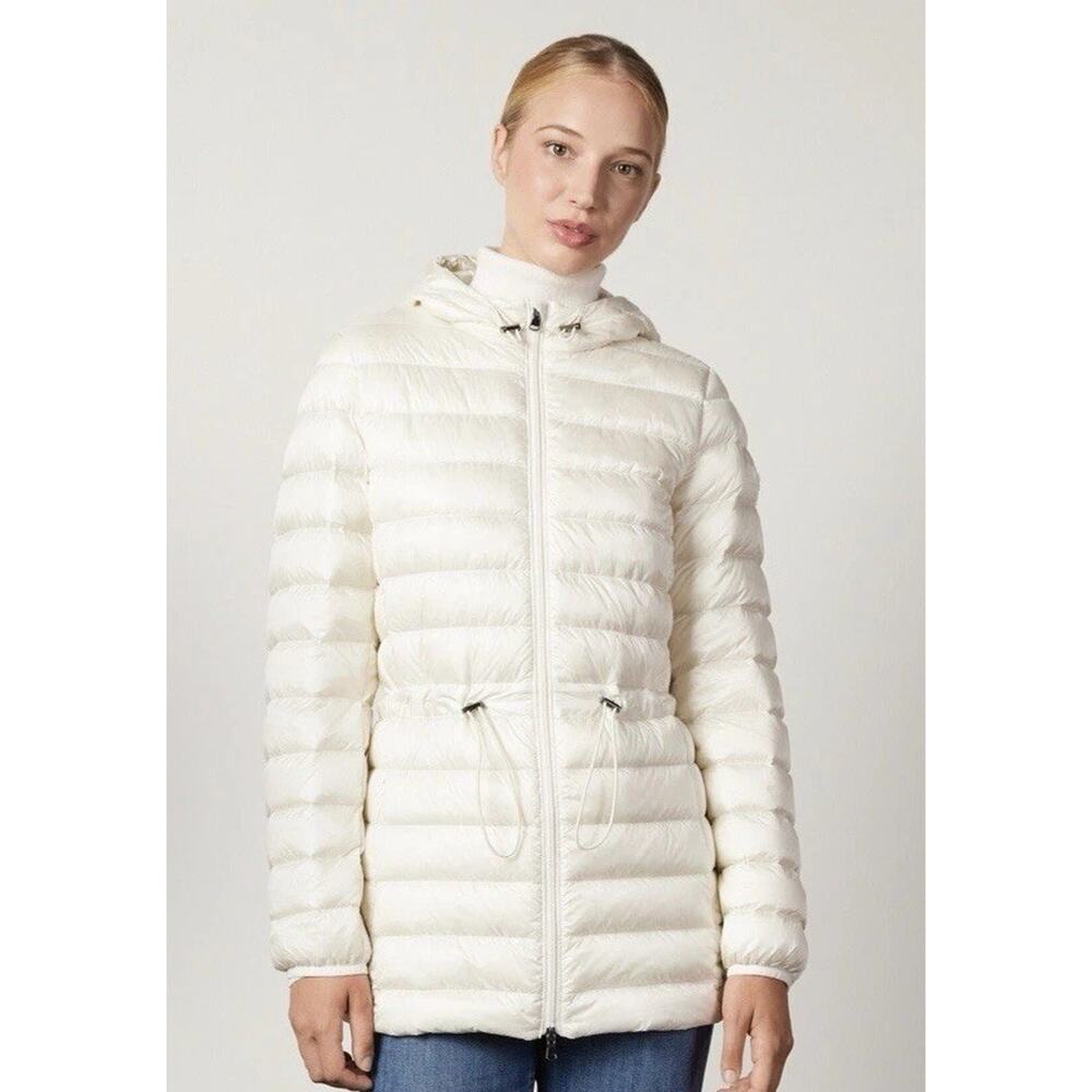 Falconeri Short Quilted Jacket with Hood and Drawstring Ivory Womens Sz XS $1250